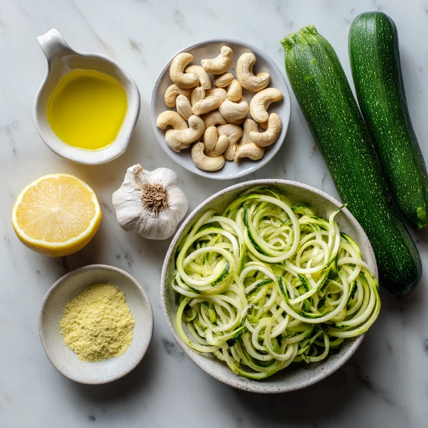 A fresh ingredients shot for creamy garlic zoodles recipe