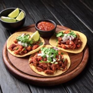 Beef chorizo tacos with fresh toppings