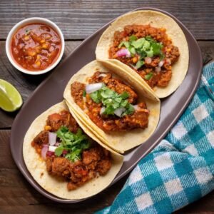 chorizo tacos with toppings