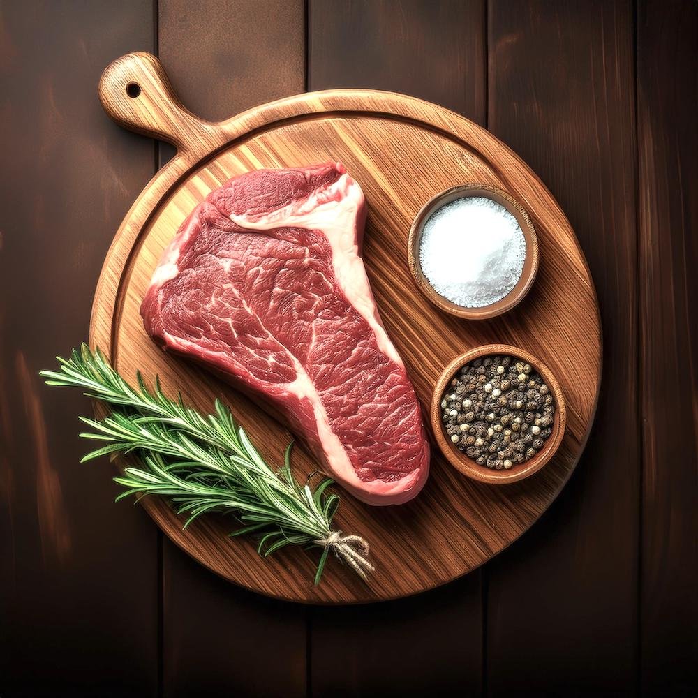 Chuck eye steak and ribeye side by side on a cutting board