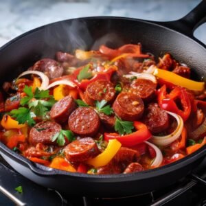 cooking in a skillet with vegetables