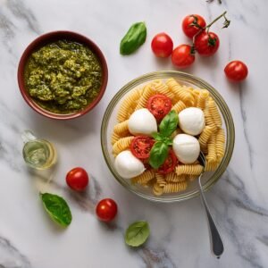 caprese pesto pasta salad-grantrecipes