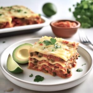 Gluten-free Mexican lasagna made with corn tortillas