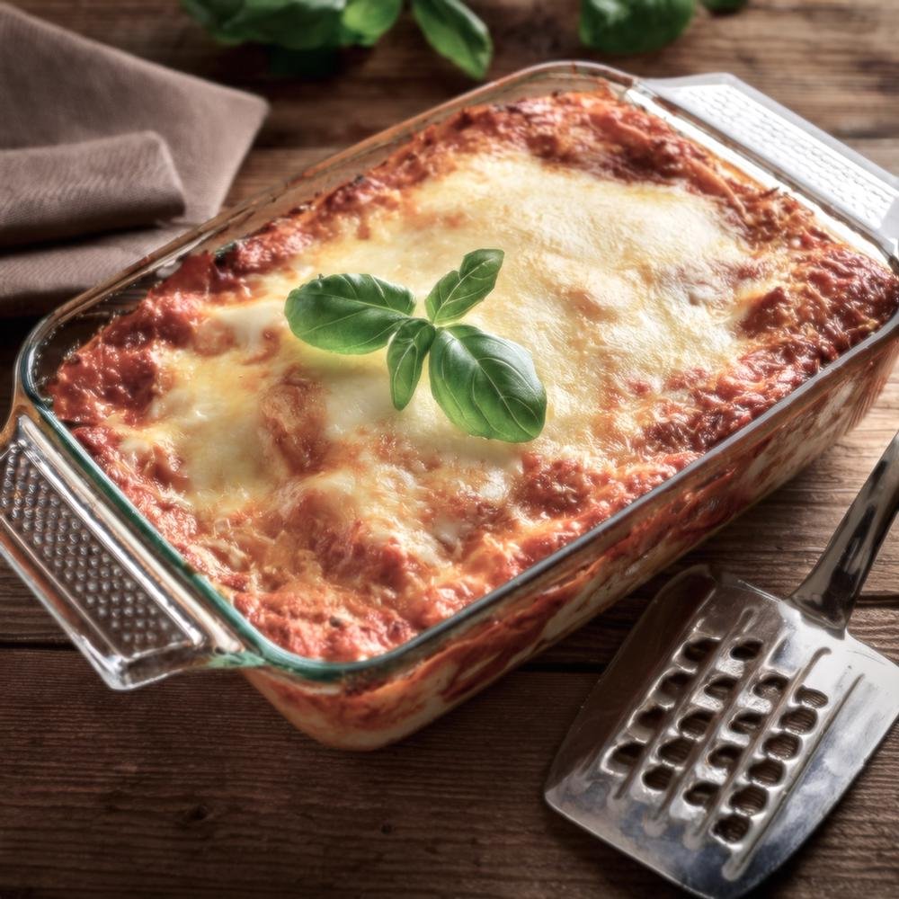 A classic baked lasagna with a golden crust