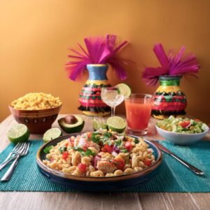 Mexican macaroni salad served alongside tacos