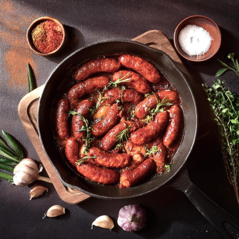 Cooked beef chorizo in a skillet