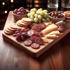 Pre-cooked chorizo slices on a charcuterie board