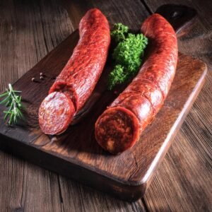 Raw and pre-cooked beef chorizo side by side