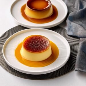 Side-by-side comparison of crème brûlée and flan desserts.