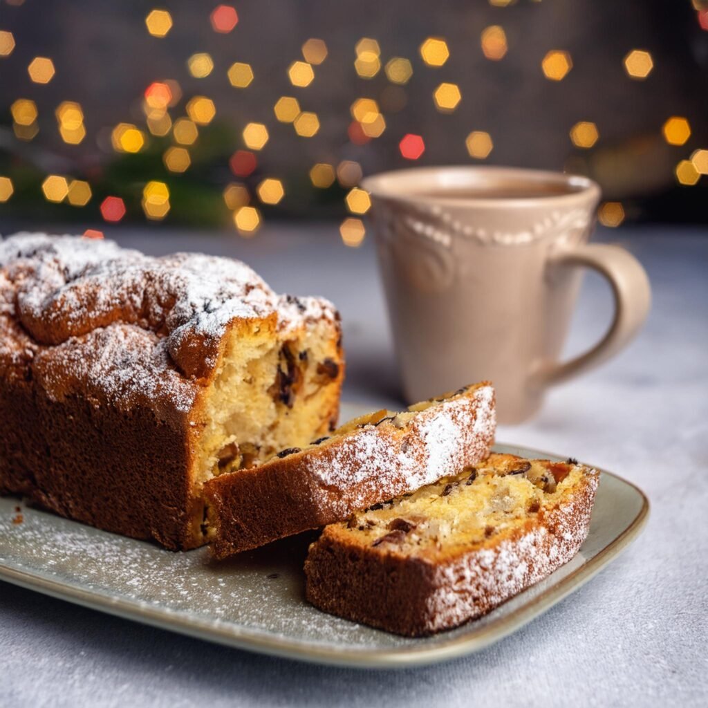 A dessert garbage bread filled with Nutella and bananas, dusted with powdered sugar