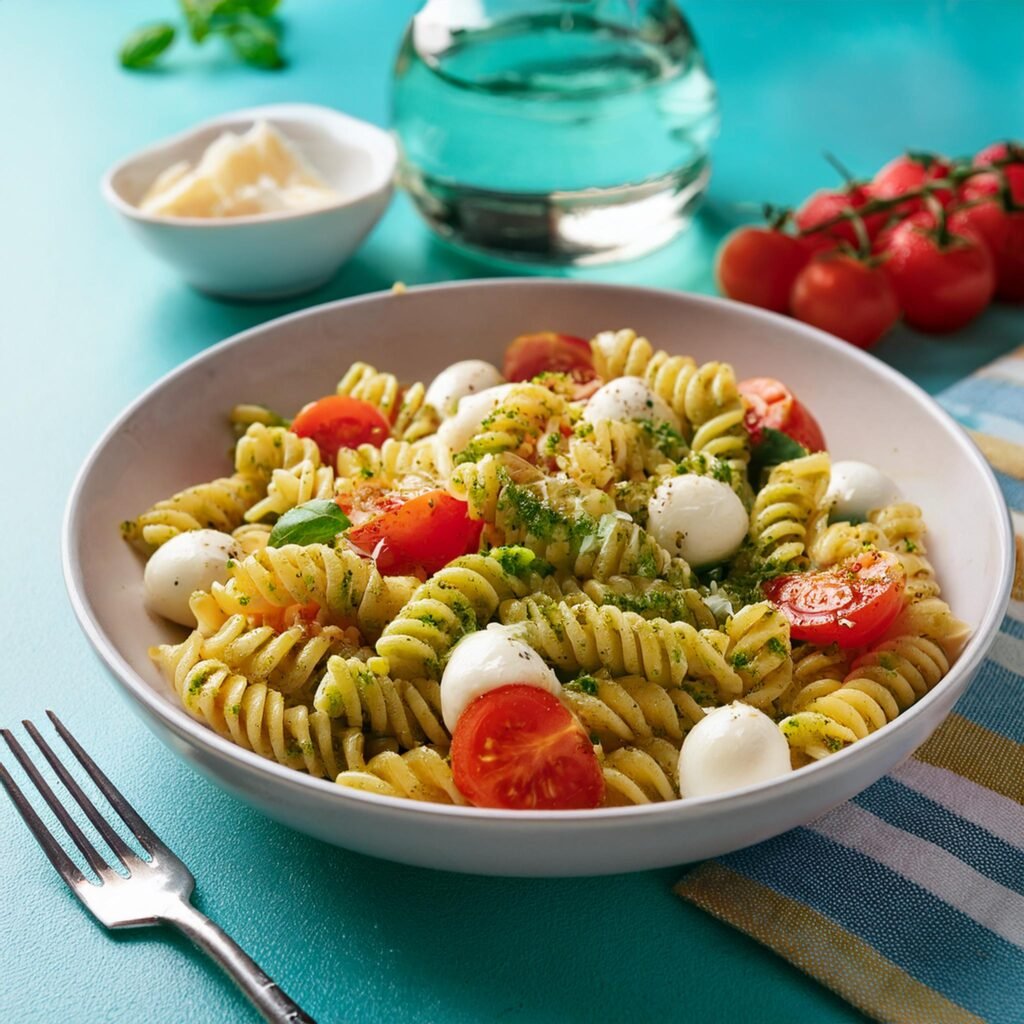 Firefly A cold pasta salad made with fusilli fresh pesto cherry tomatoes and mozzarella served i 1 Grant Recipes