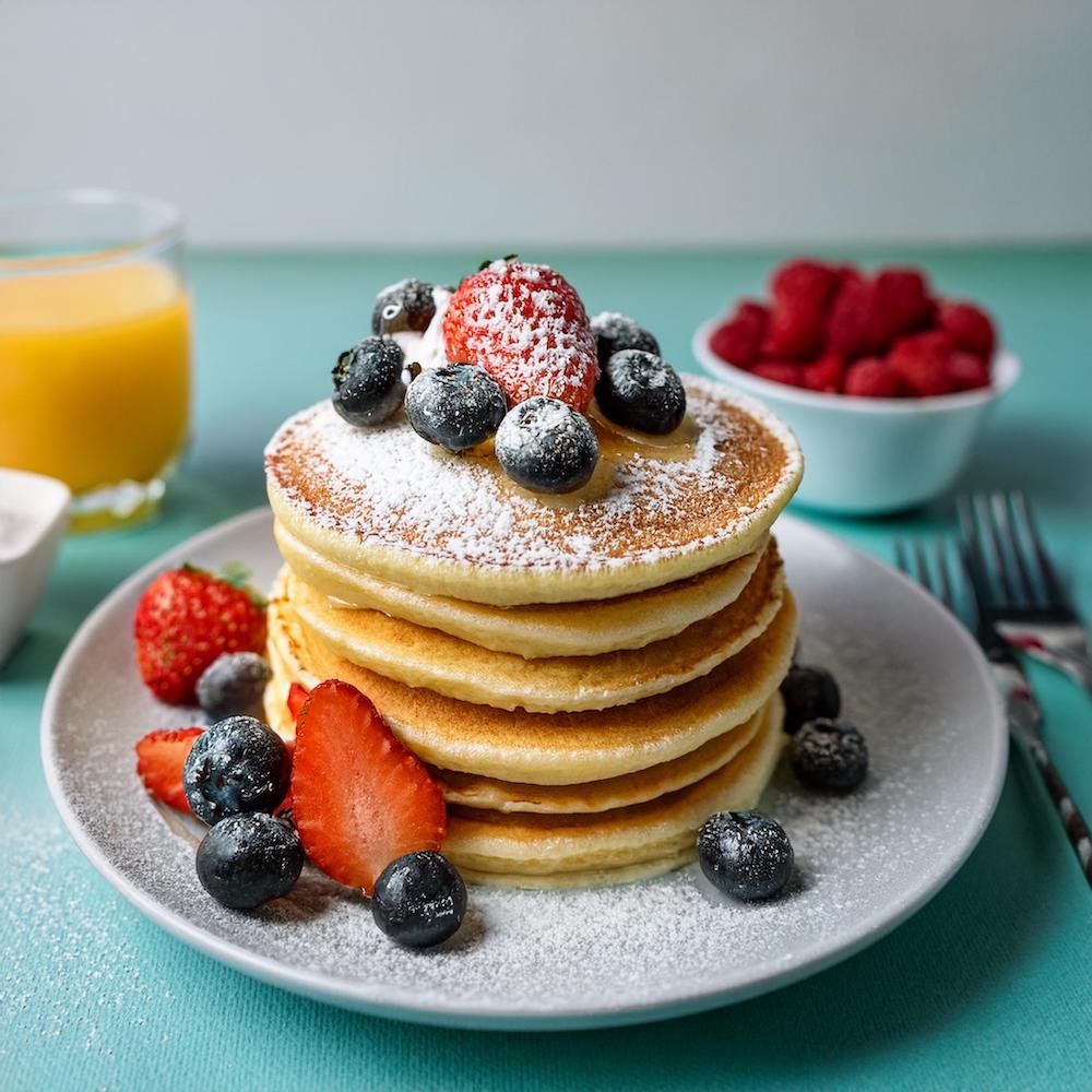 Pancakes with berries and powdered sugar for a light and fresh variation