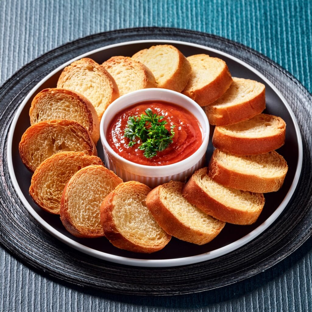 Slices of garbage bread recipe served on a plate with marinara dipping sauce.