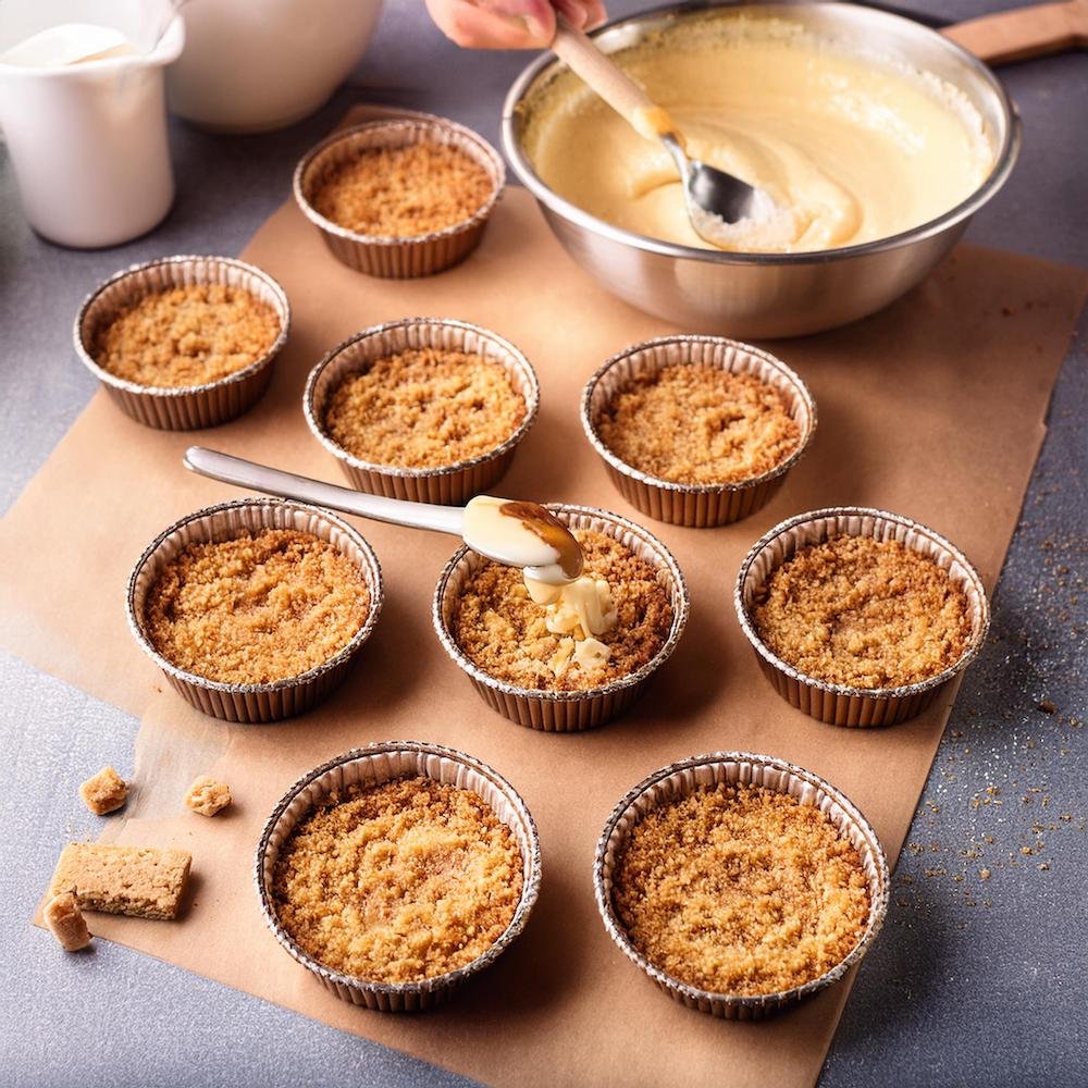 Step-by-step process of making no-bake graham cracker crust