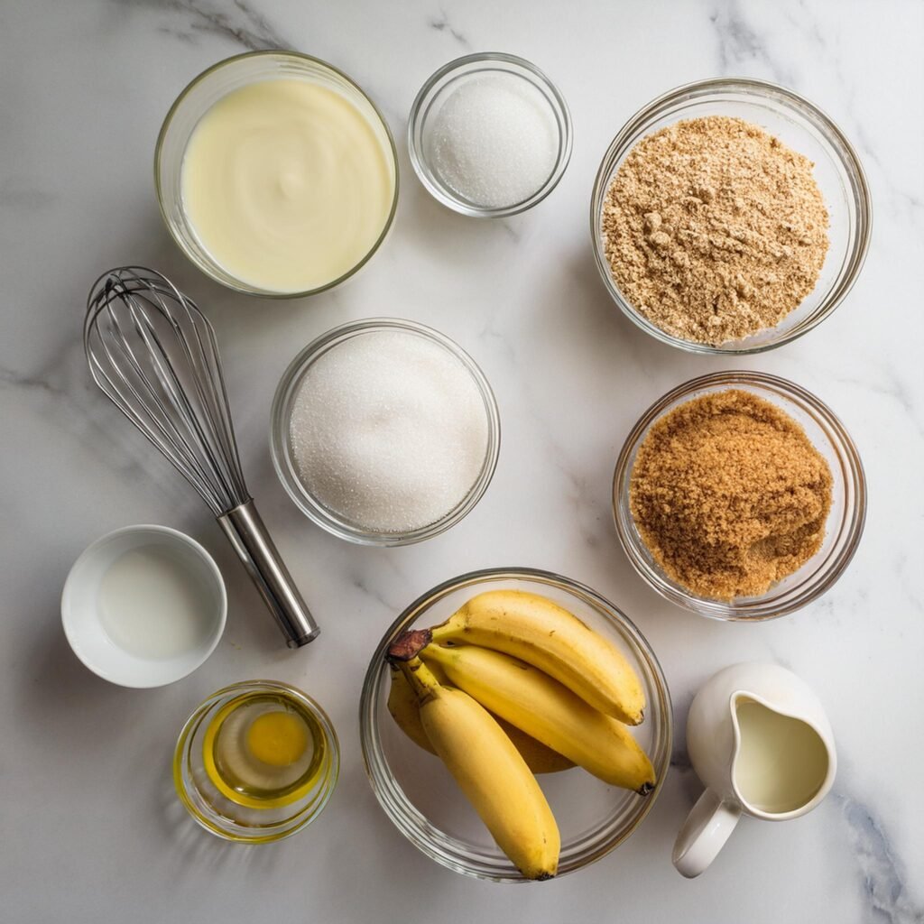 Ingredients for no-bake mini banana cream pies on a countertop