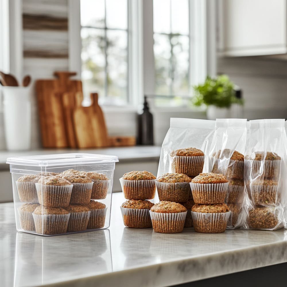 Best ways to store and freeze zucchini bran muffins.