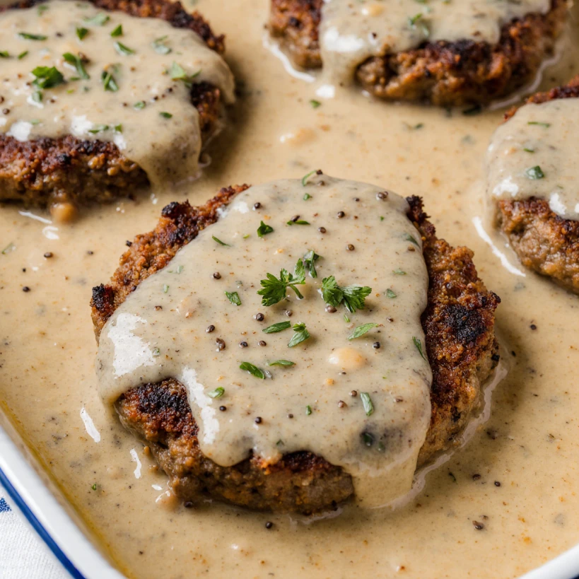 Delicious Amish Hamburger Steak Bake with savory gravy and vegetables