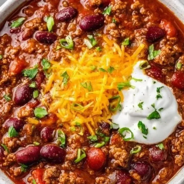 Bowl of delicious ground beef stovetop chili garnished with fresh herbs.