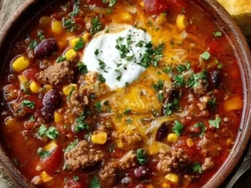 Delicious Crockpot Cowboy Soup served in a rustic bowl