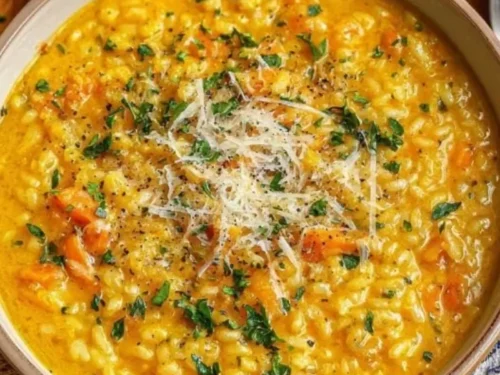 Bowl of Italian Penicillin Soup garnished with herbs and veggies