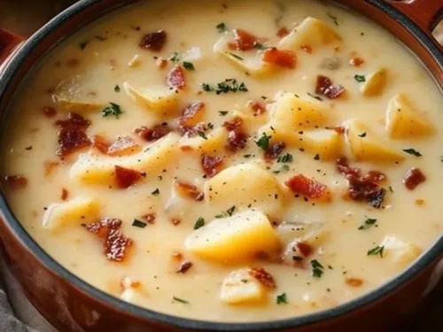 Delicious bowl of Outback Steakhouse-inspired potato soup with toppings
