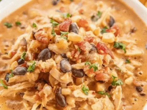 Delicious Slow Cooker Cream Cheese Crack Chicken Chili in a bowl.