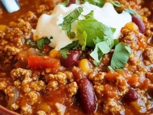 Delicious homemade chili from The Pioneer Woman recipe.