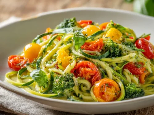 Quick healthy zucchini noodle primavera Recipe for Tangy Happiness