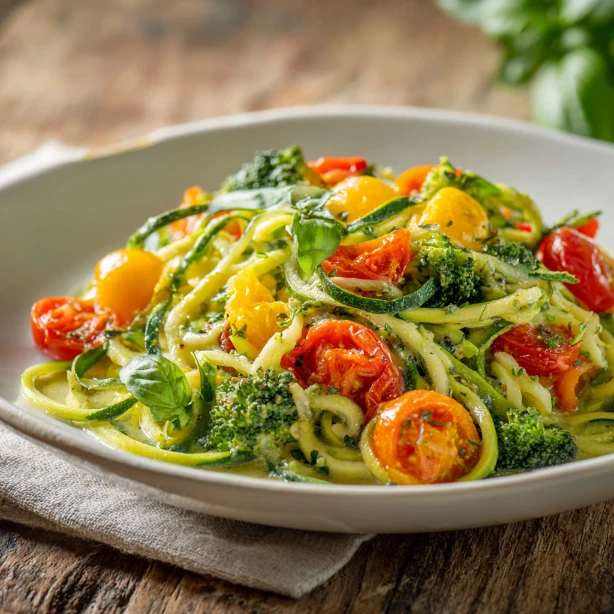 Quick healthy zucchini noodle primavera Recipe for Tangy Happiness
