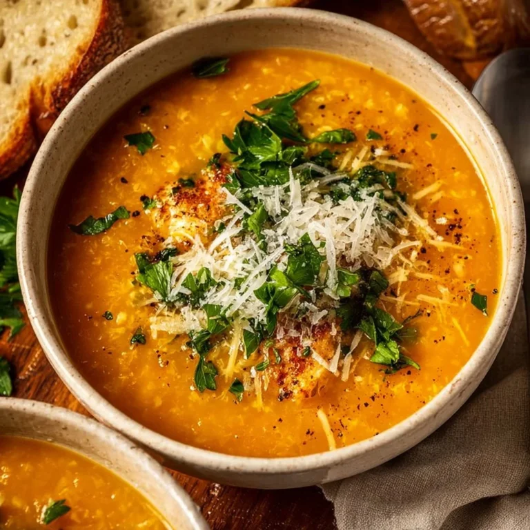 Bowl of Italian Penicillin Soup garnished with fresh herbs and vegetables.