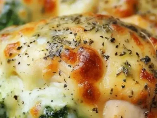 Baked broccoli cheese stuffed dish with melted cheese and fresh broccoli