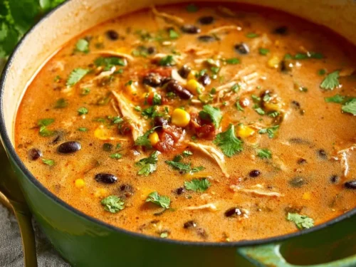 Bowl of delicious homemade chicken enchilada soup for fall evenings