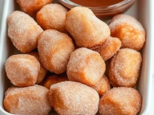Healthy air fryer churro bites served in a bowl with cinnamon sugar
