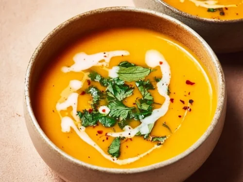 Bowl of healthy butternut squash soup made with 5 ingredients