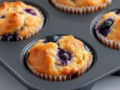 Hearty blueberry protein muffins fresh out of the oven