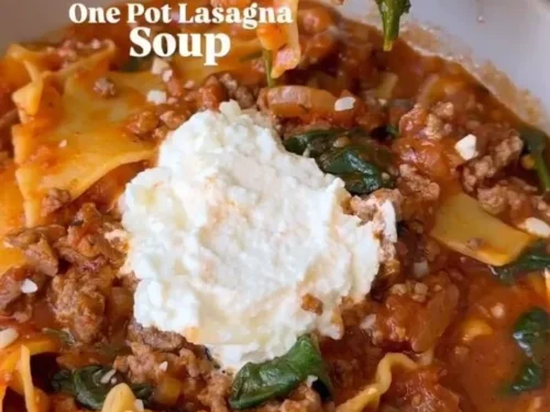 One-pot lasagna soup prepared with layers of flavor for a comforting fall meal