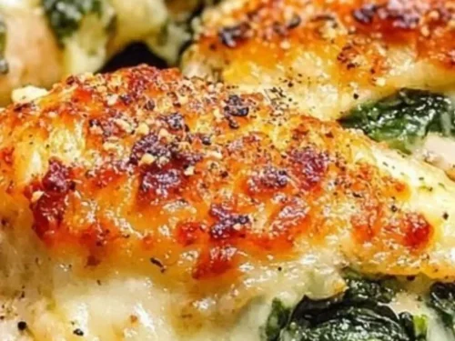 Juicy spinach stuffed chicken breast ready to serve