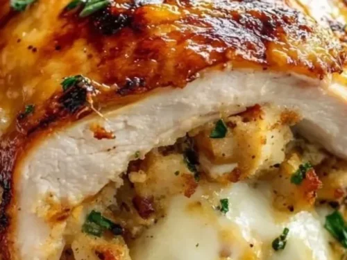 Delicious stuffed chicken breast with herbs and cheese filling