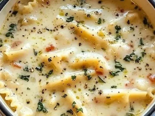 Delicious bowl of white lasagna soup, ideal comfort food for sick days.