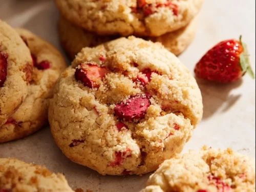 Delicious strawberry shortcake cookies with fresh strawberries and whipped cream