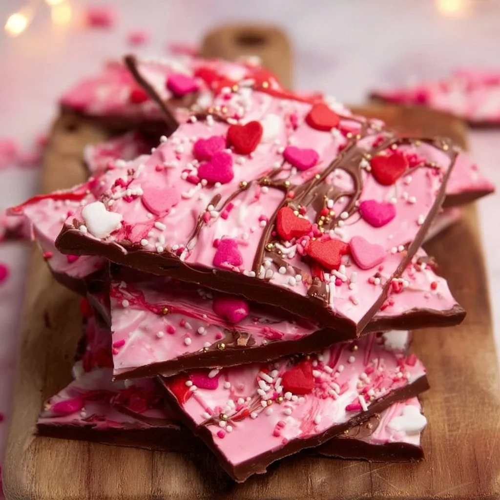 Delicious Valentine's Chocolate Bark for sweet treats and snacks