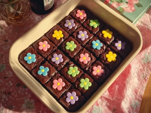 Colorful Spring Flower Brownies decorated for Easter celebrations