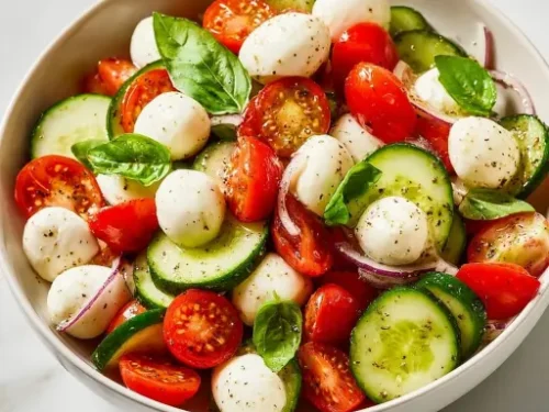 the best Easy Cucumber Caprese Salad recipe