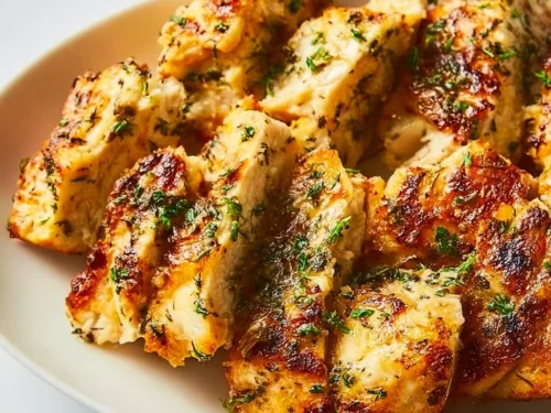 Delicious air fryer chicken breasts cooked to perfection.