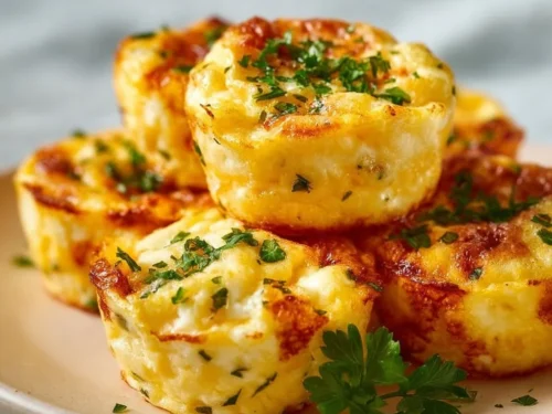 Cheesy cottage cheese egg bites baked in a muffin tin, perfect for breakfast.