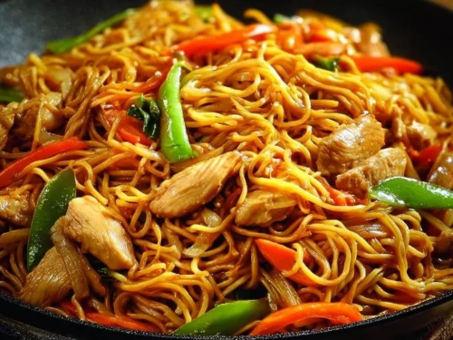 Delicious Chicken Lo Mein dish with colorful vegetables and noodles