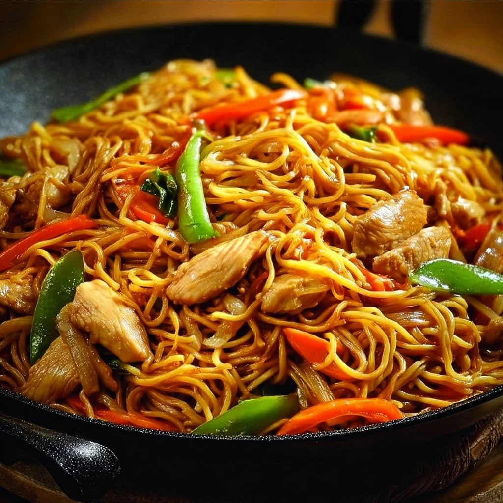 Delicious Chicken Lo Mein dish with colorful vegetables and noodles