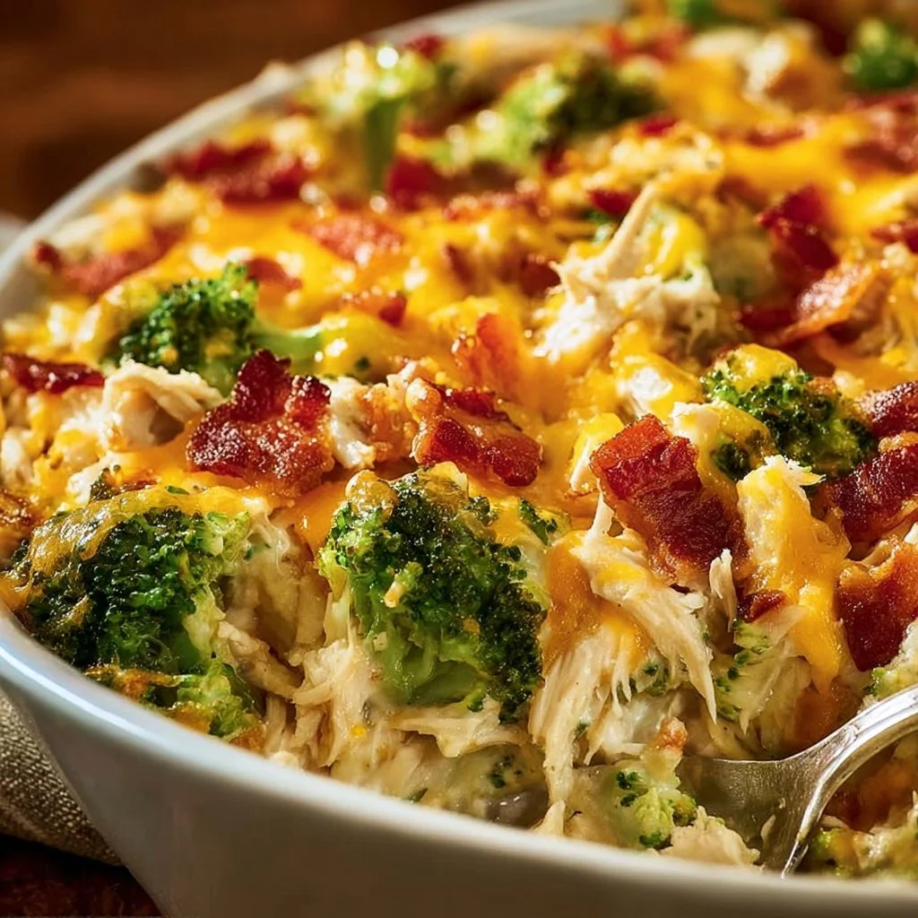 Creamy low carb chicken casserole dish served for a healthy family dinner
