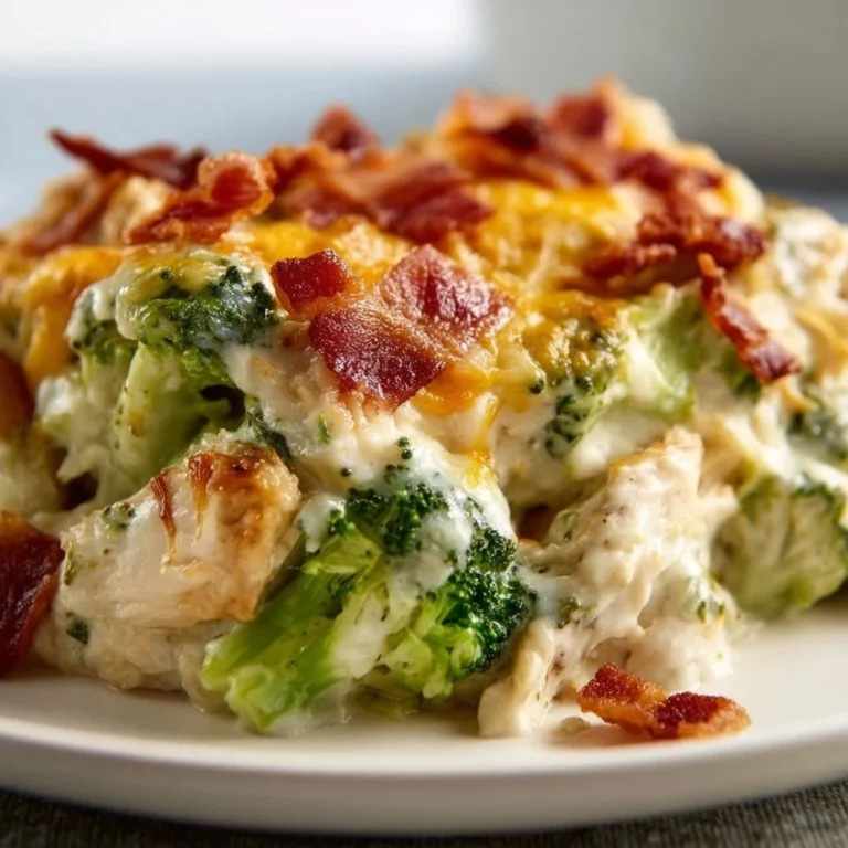 Creamy low carb chicken casserole with broccoli and bacon dish