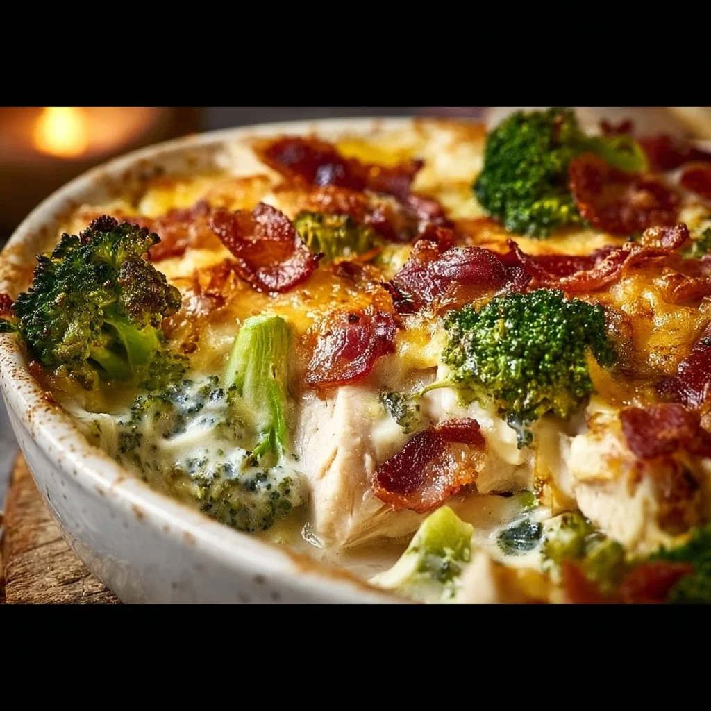 Creamy Low Carb Chicken Casserole with Broccoli and Bacon